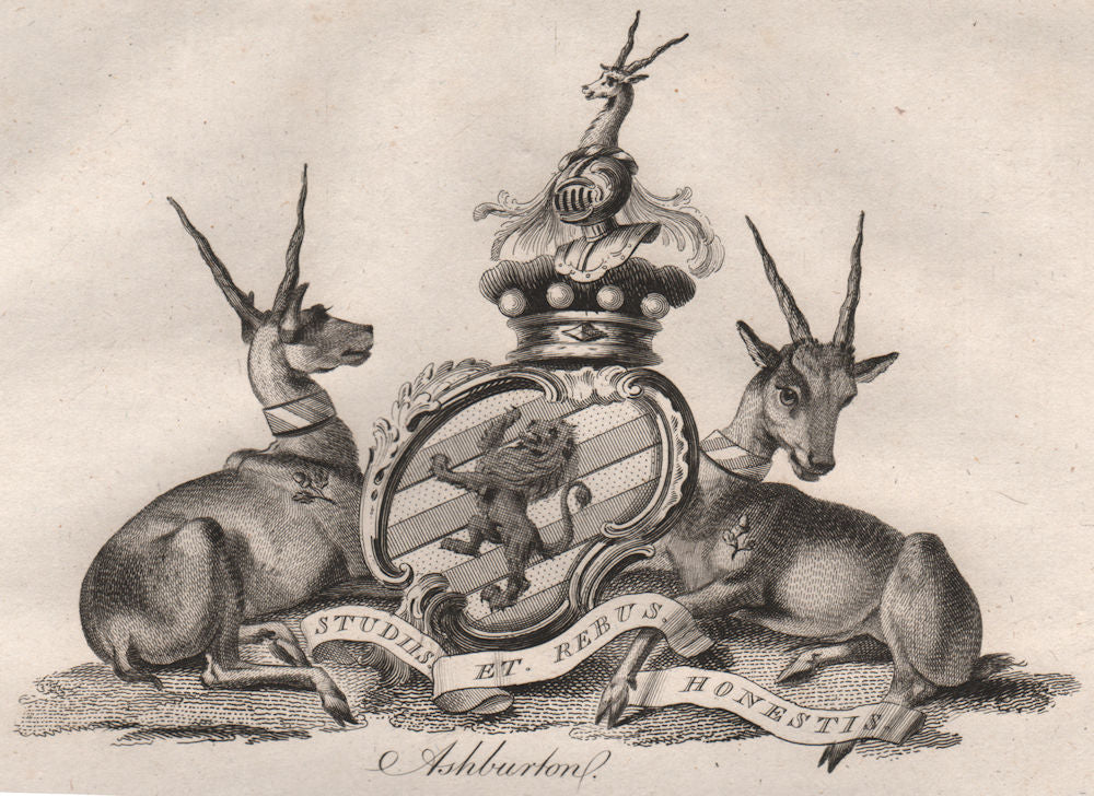 ASHBURTON. Coat of Arms. Heraldry 1790 old antique vintage print picture